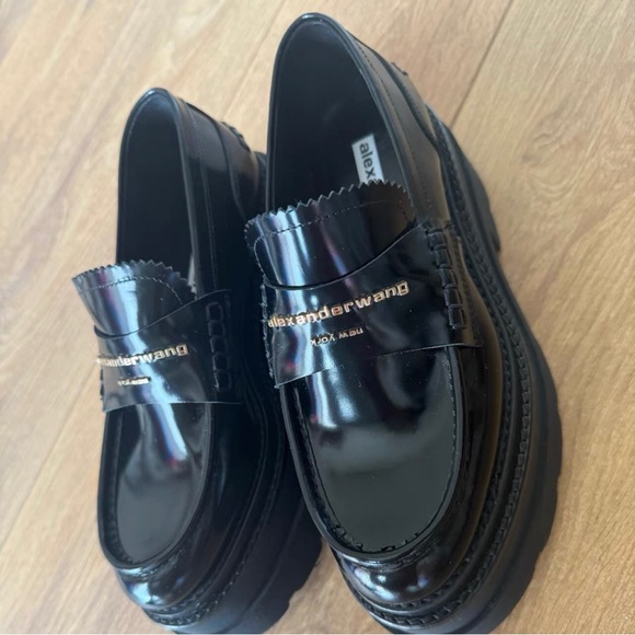 Alexander Wang Shiny Black Slip-On Loafers - Picture 1 of 8